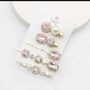 🆕️ PINK RHINESTONE & PEARL HAIR PINS & CLIPS - SET OF 5